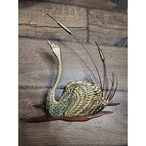 Vintage Brass Swan Wall Hanging 3D Wood Metal Home Interiors 80s 90s